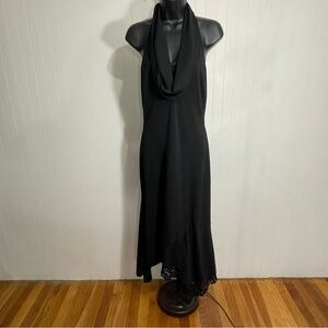 Black Asymmetrical Halter Dress Black Lace - Backless Stretchy Cowl Neck